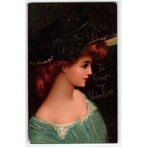 Frances Brundage To Greet My Valentine Postcard Pretty Woman Large Hat Tuck 125